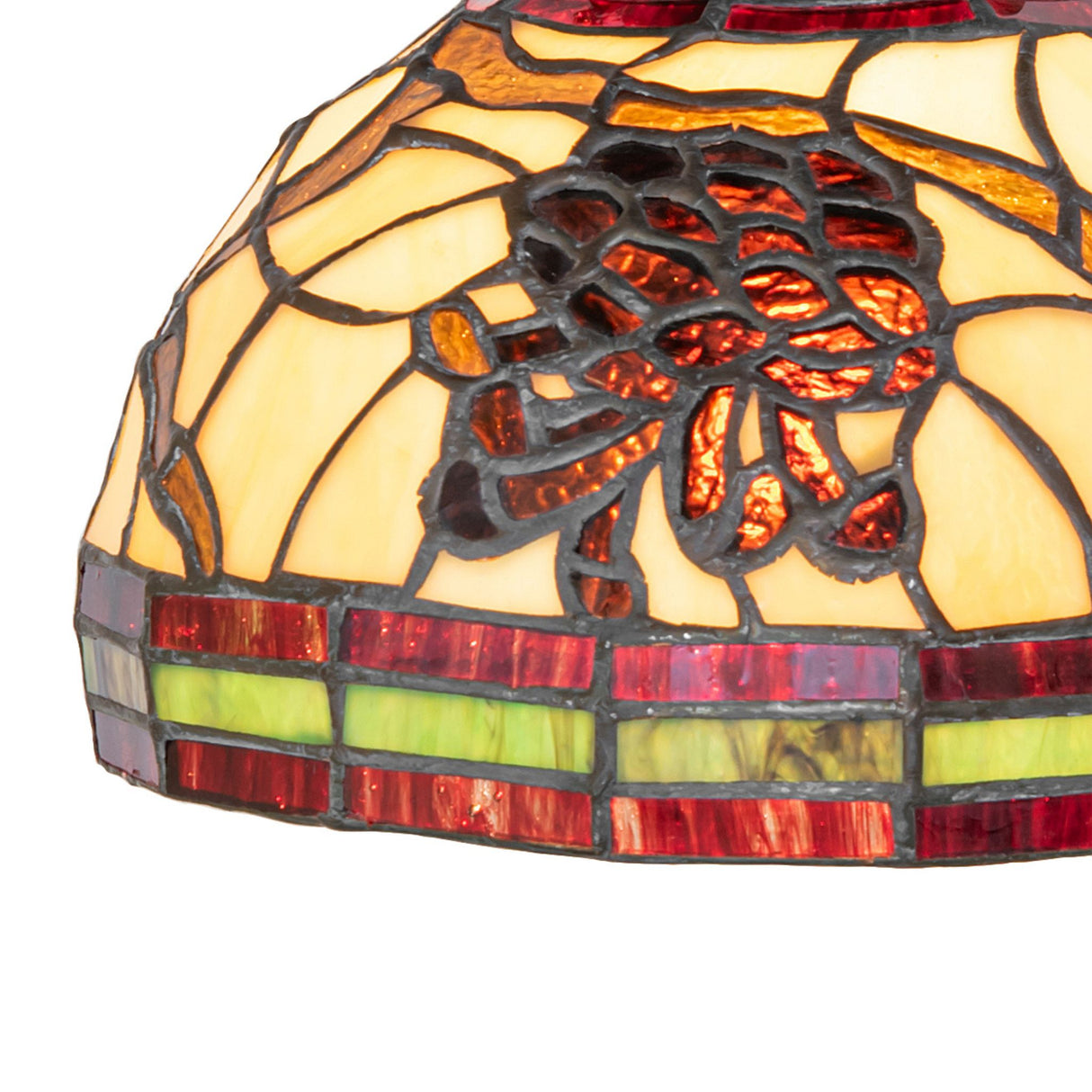 Closeup of the Pinecone Flushmount highlighting detailed stained glass patterns.