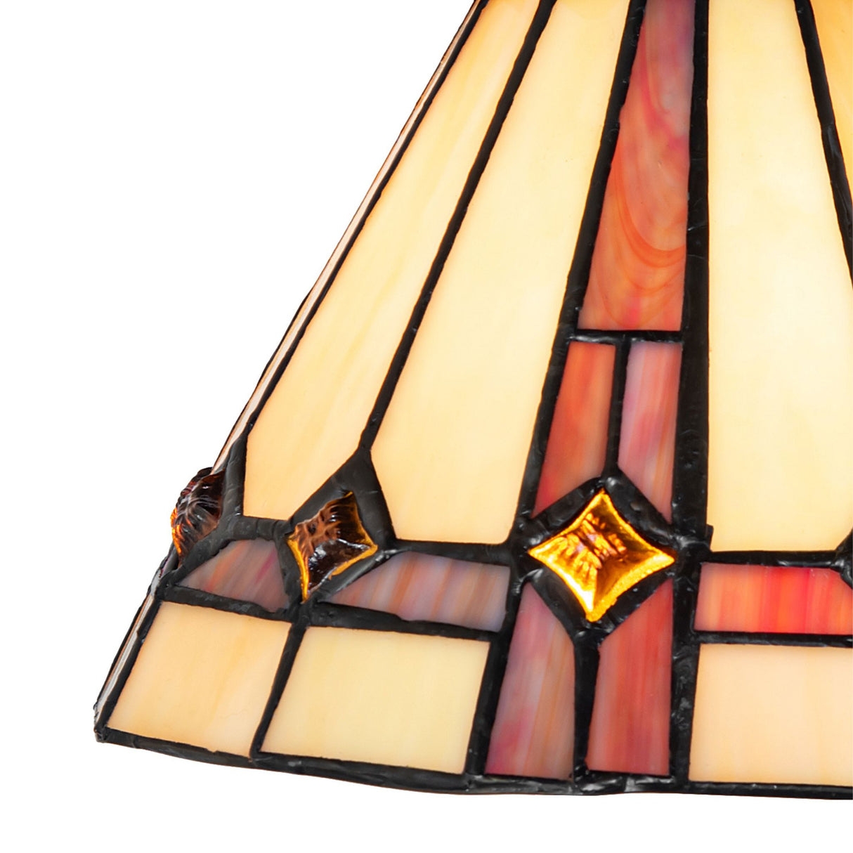 detailed glass view of burgundy and leaf green bands on pinecone flushmount.