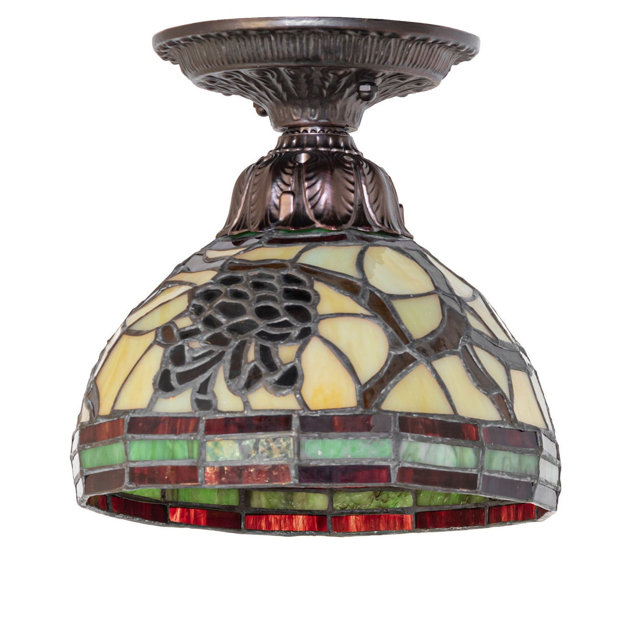 Side view highlighting the intricate pinecone patterns on the 8-inch Flushmount.
