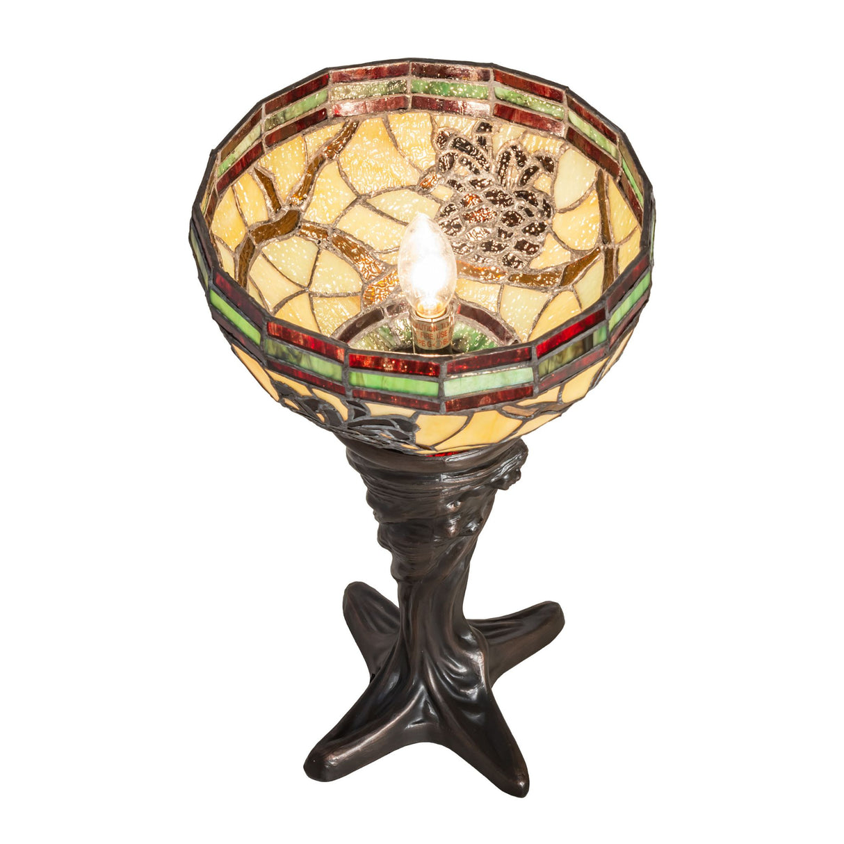 Top-down view of the Pinecone Mini Lamp, showcasing the handcrafted stained-glass shade.