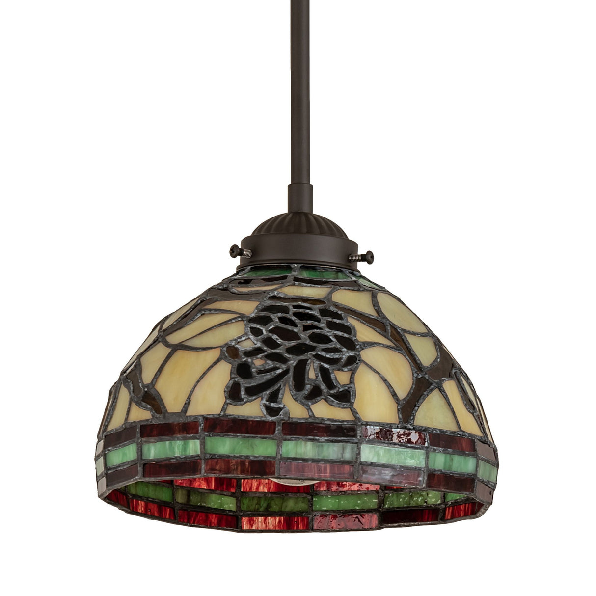 Side view of the Pinecone mini pendant with natural-inspired art glass details.
