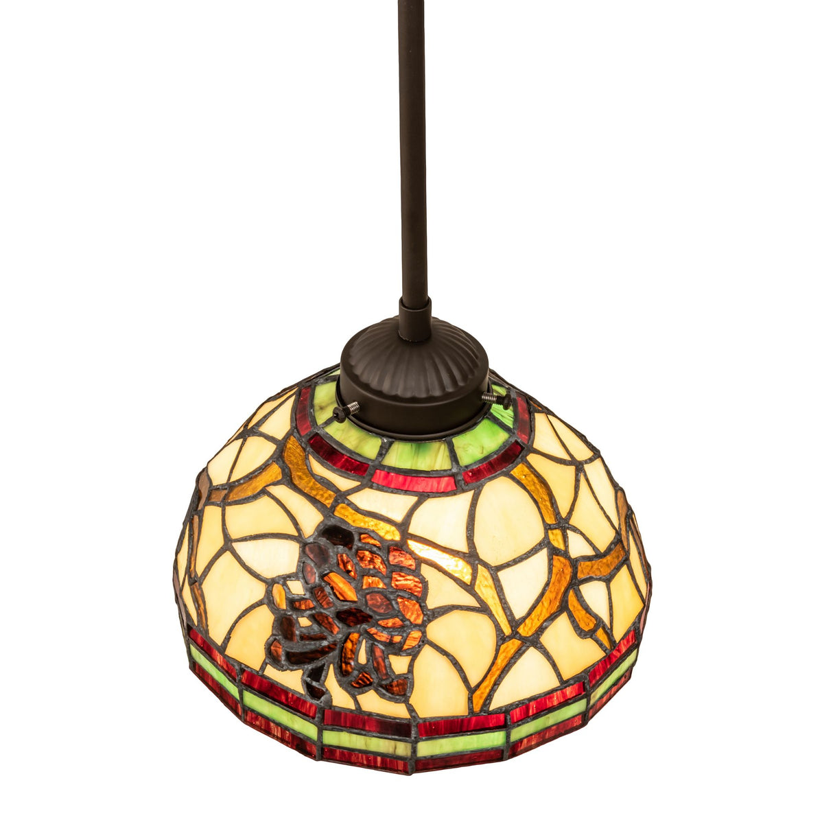 Top-angle view of the Pinecone mini pendant highlighting its elegant cast metal hardware.
