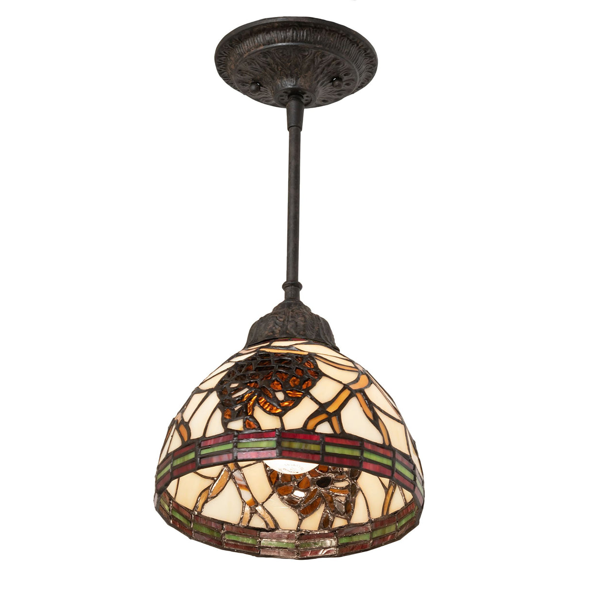 Angled view showcasing the mini pendant’s golden sun accents.