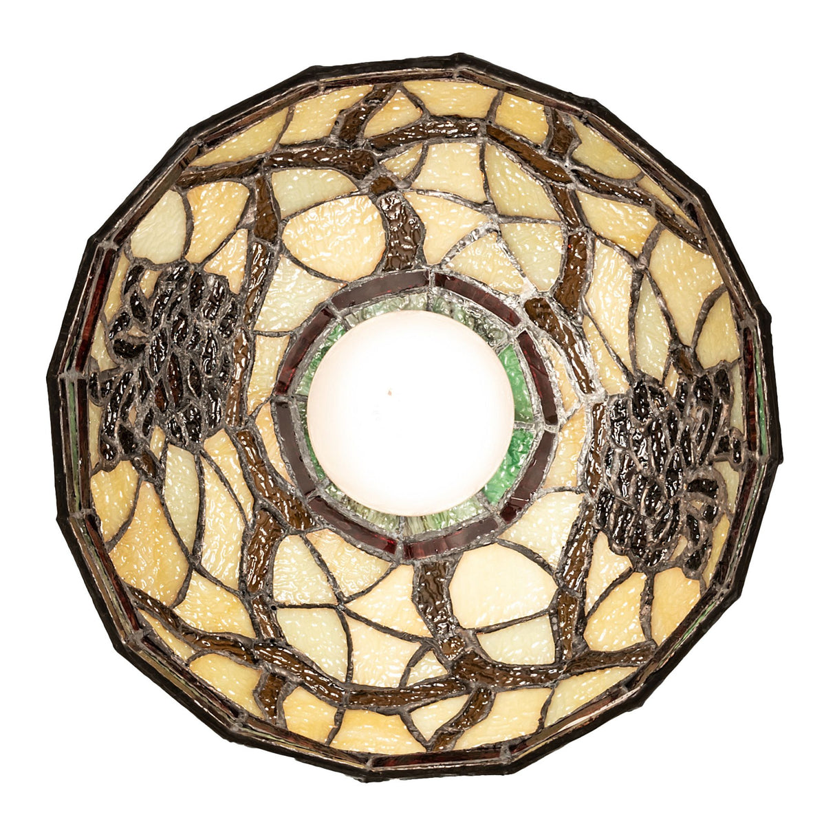 Bottom view of pinecone mini pendant revealing intricate glass detailing.