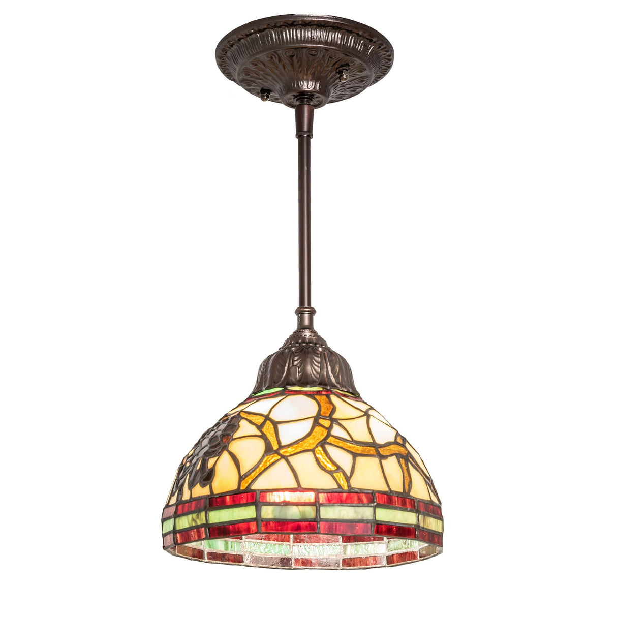 Pinecone mini pendant light turned on, casting a warm glow.