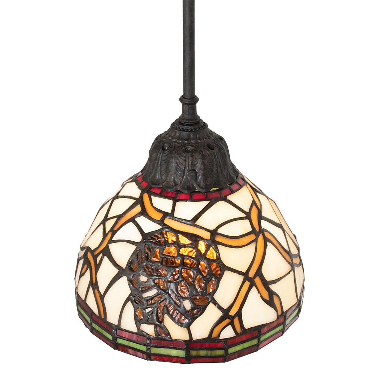 Top view of the pinecone mini pendant with beige glass and green accents.