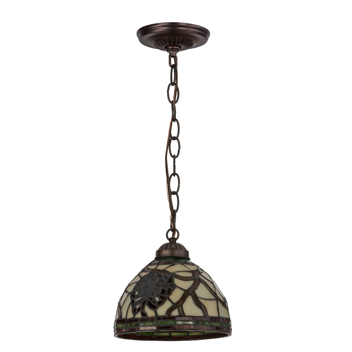 Unlit view of Pinecone mini pendant with stained glass.