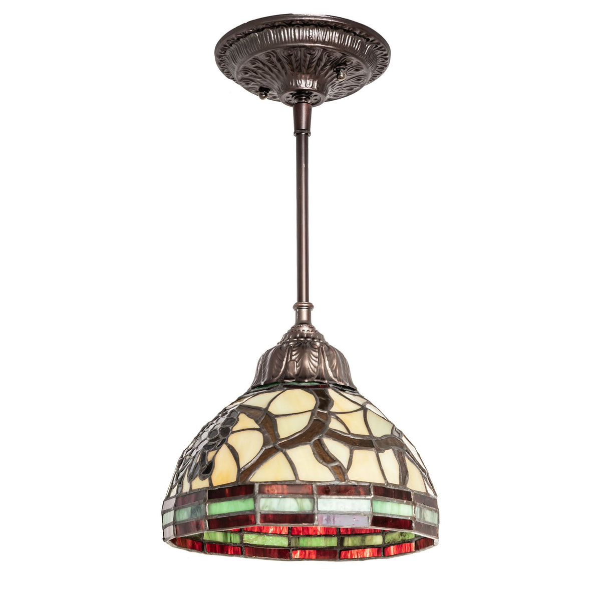 Unlit pinecone mini pendant featuring nature-inspired stained glass.