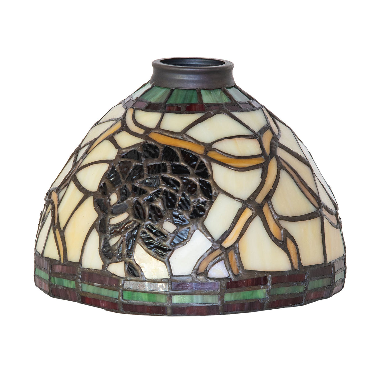 Unlit view of Pinecone Shade, displaying its intricate copperfoil construction with pinecone.