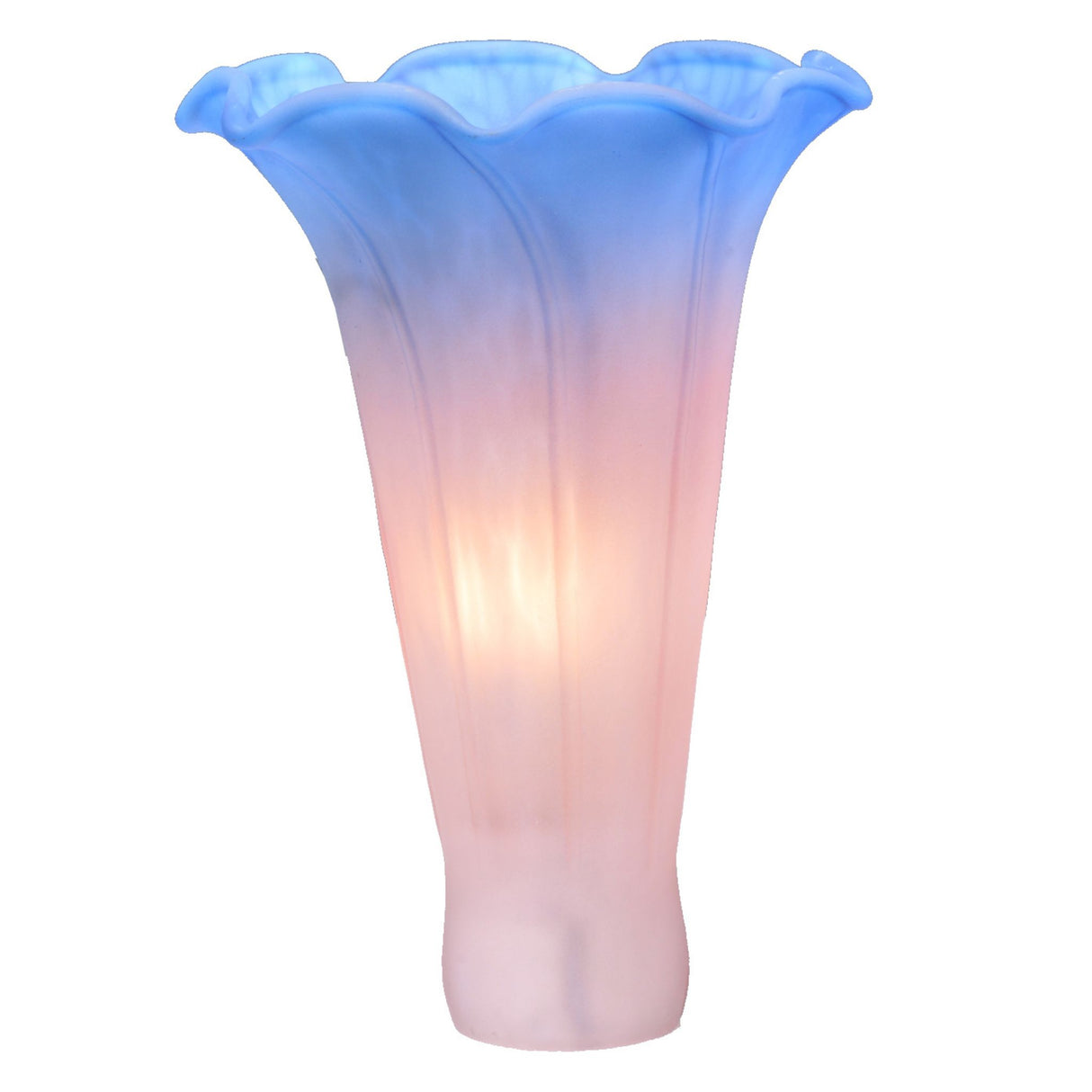Pink and blue Tiffany-style lily glass shade.