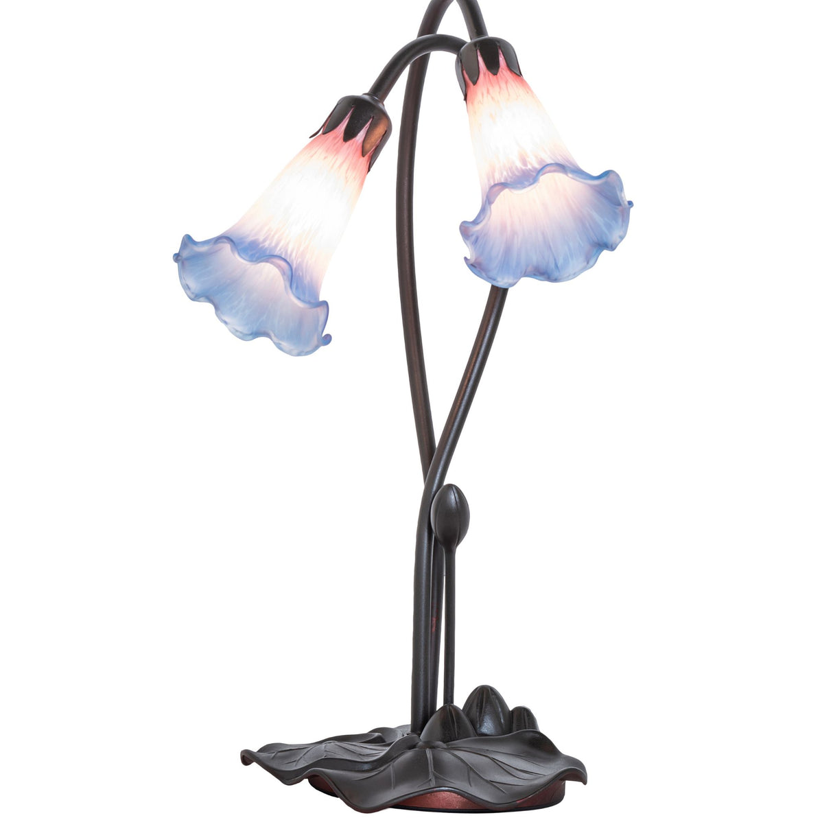 pink and blue pond lily accent lamp with dual light design.