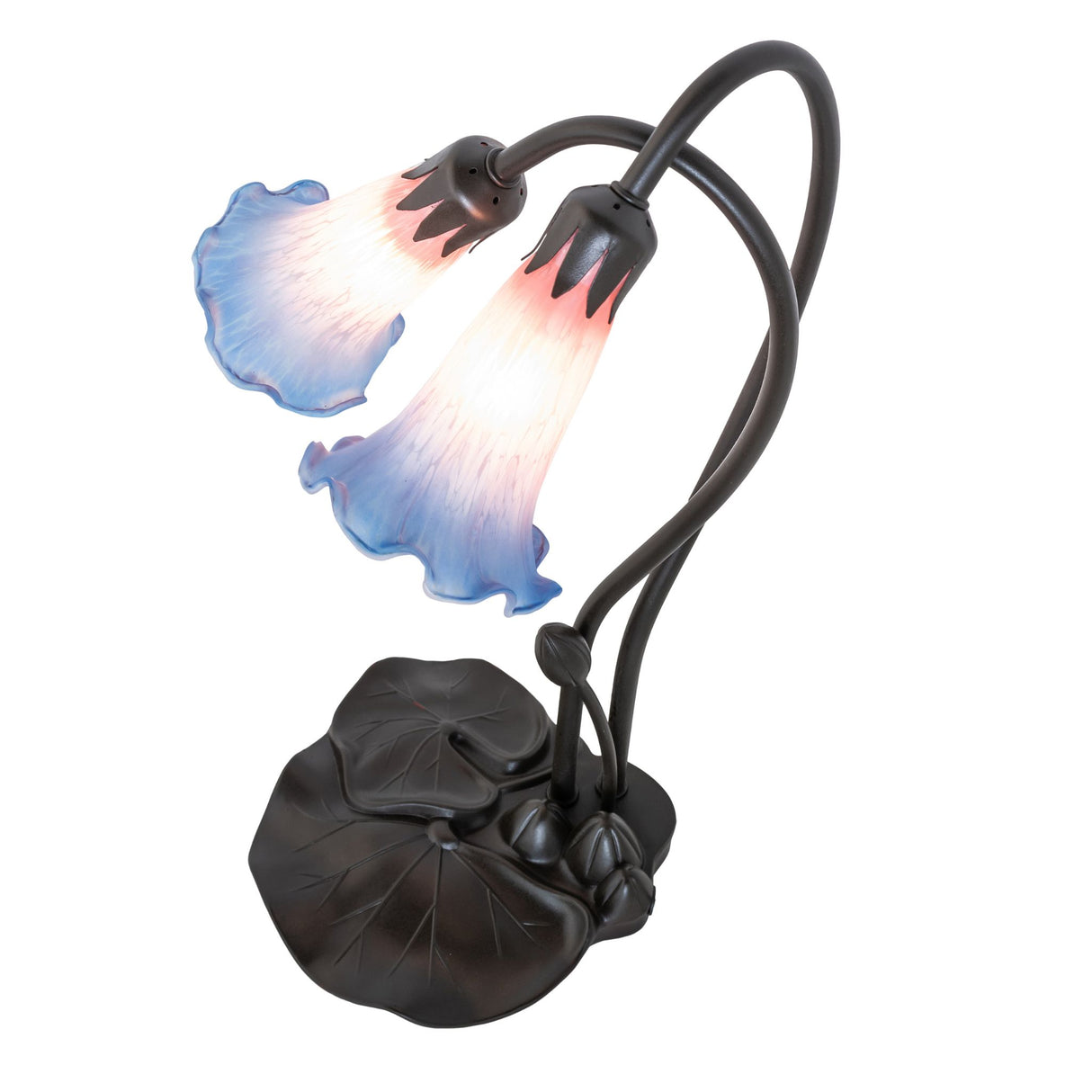 Top angle of pond lily lamp highlighting glass petals.