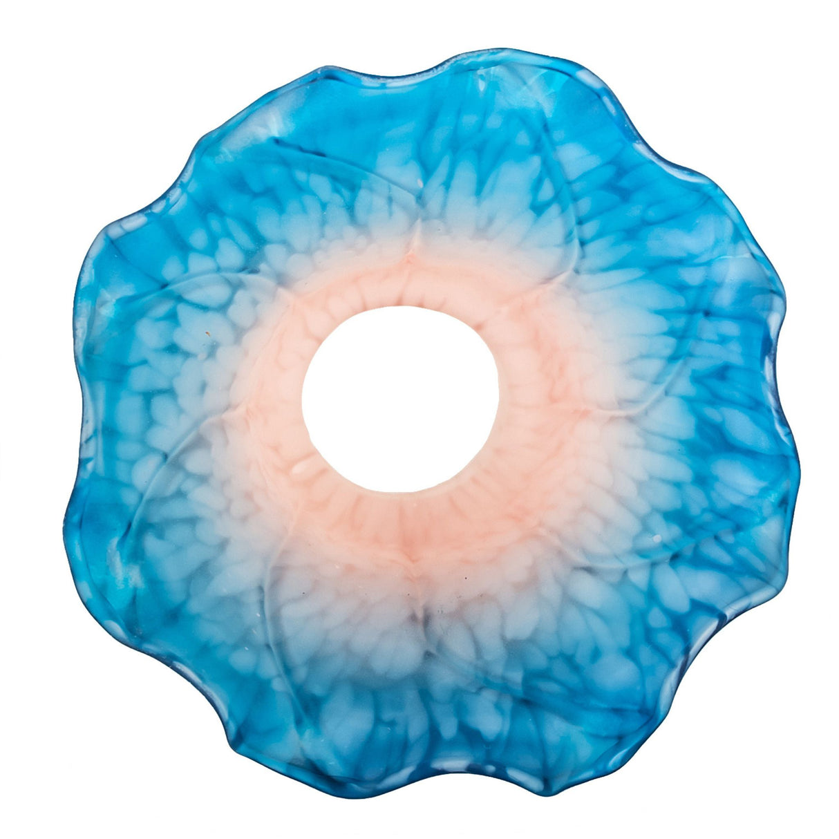 Bottom view of the Pink and Blue Pond Lily shade showing its open attachment end.