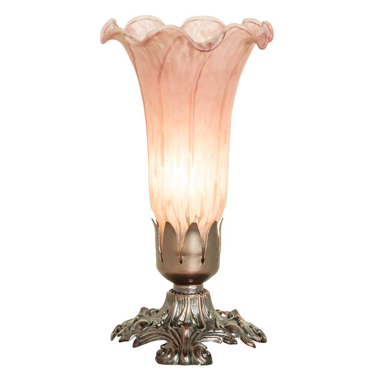 Front view of the Pink Pond Lily Victorian Accent Lamp with a gracefully flared shade.