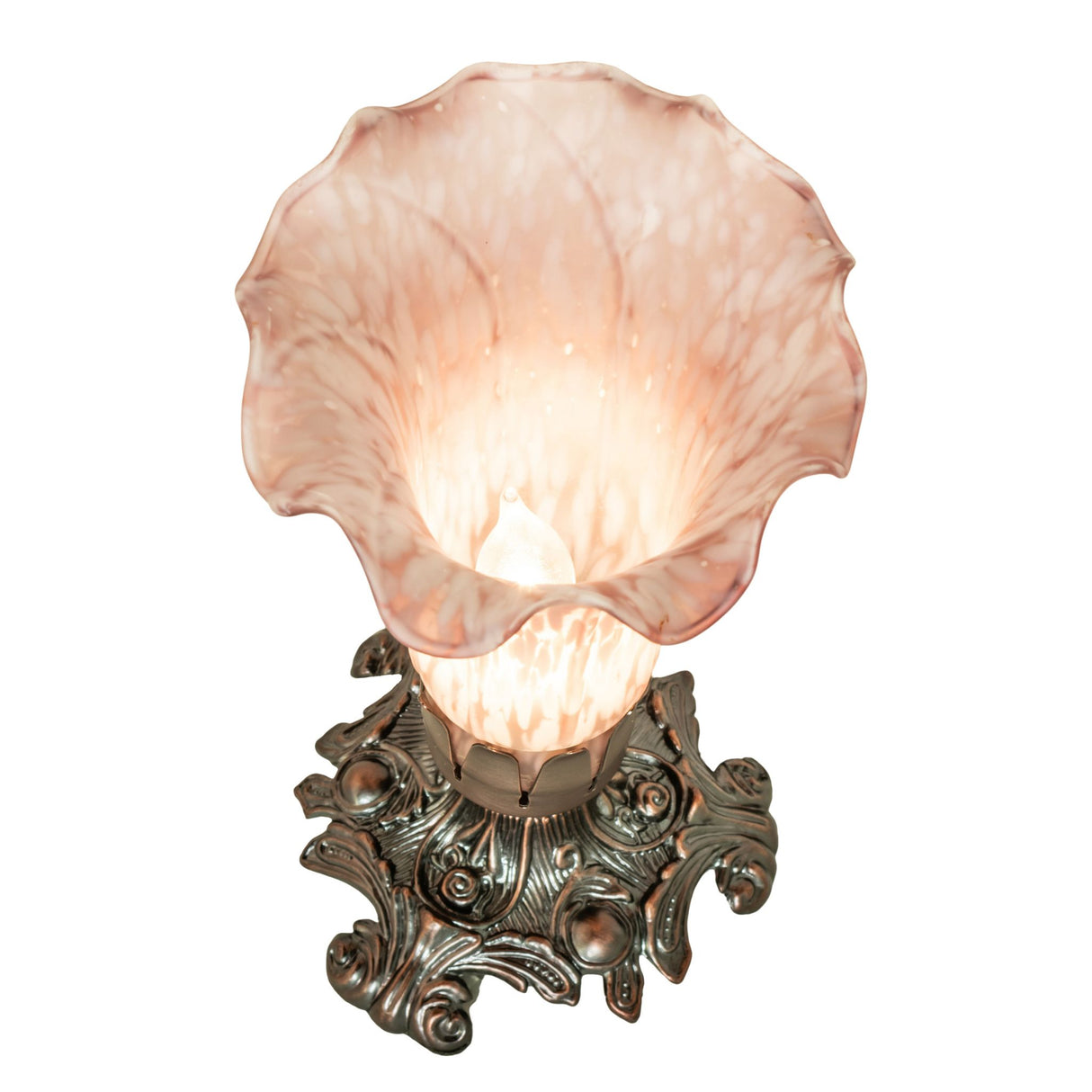 Top-down view of the Pink Pond Lily Accent Lamp highlighting its delicate floral glass.