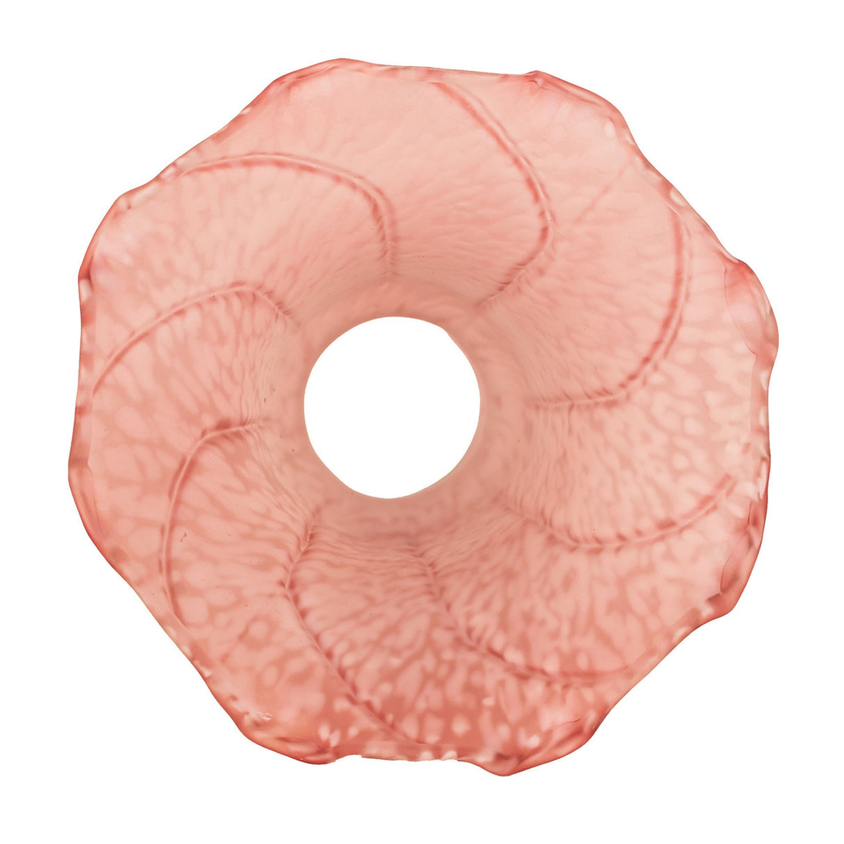 Top view of pink pond lily shade showing ruffled edge.