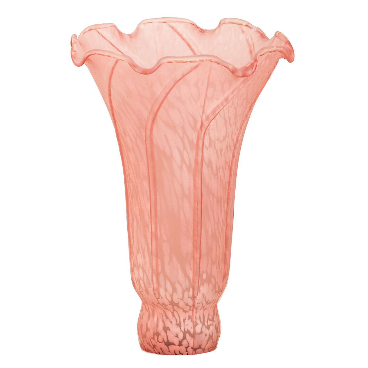 Unlit view of fluted pink pond lily glass shade.