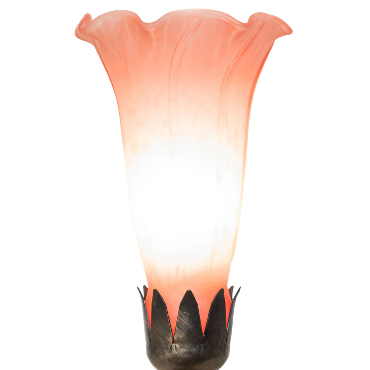 Close-up of the Pink Tiffany Pond Lily Maidens Mini Lamp, emphasizing the delicate curves of the shade.