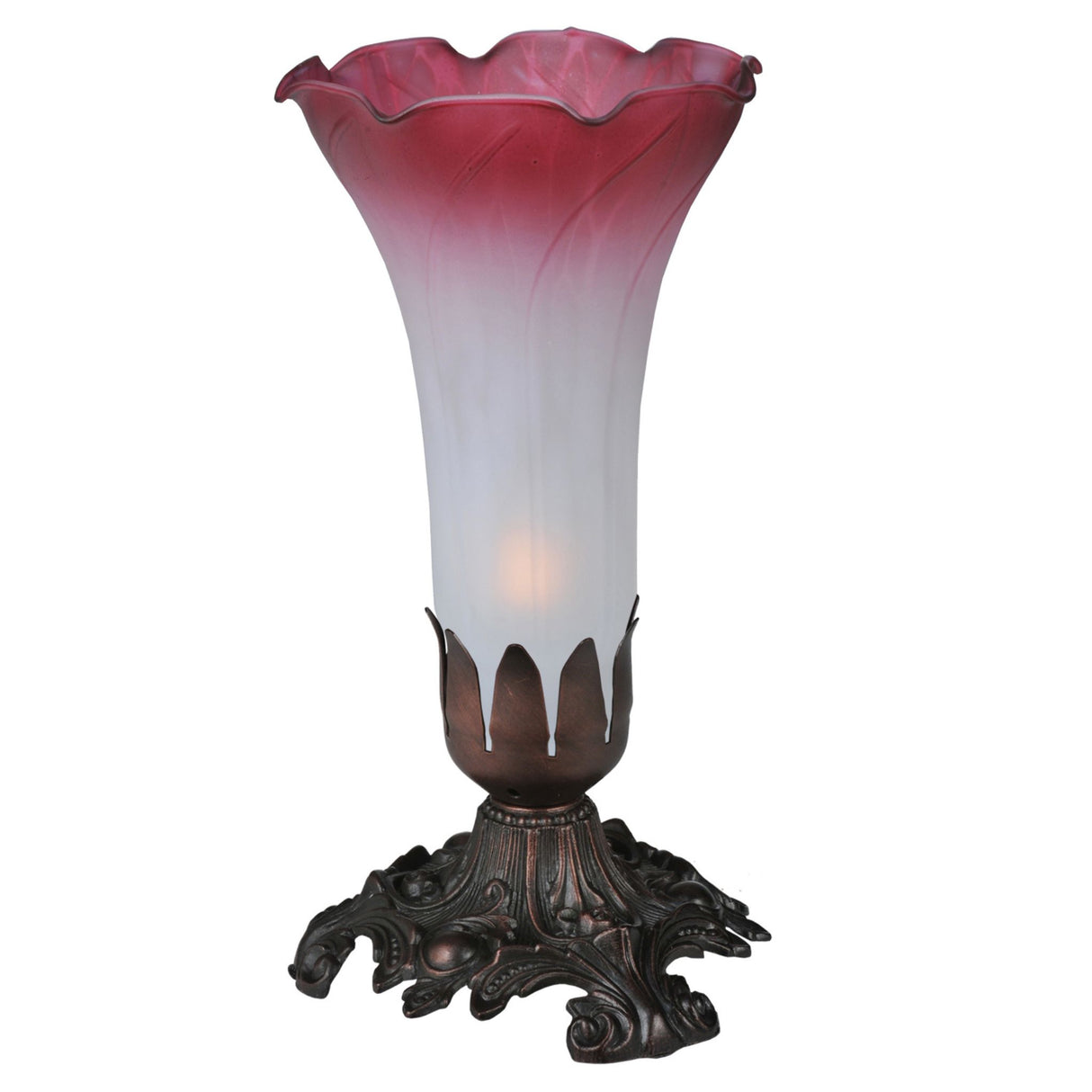Pink and white pond lily accent lamp with bronze base.