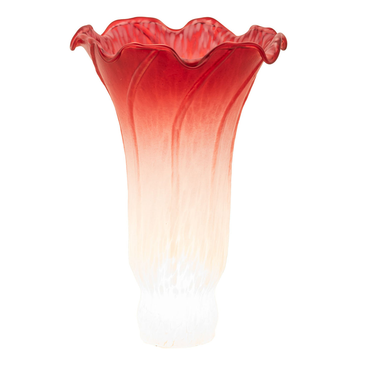 Lit view of Hand-blown pink and white pond lily glass shade.