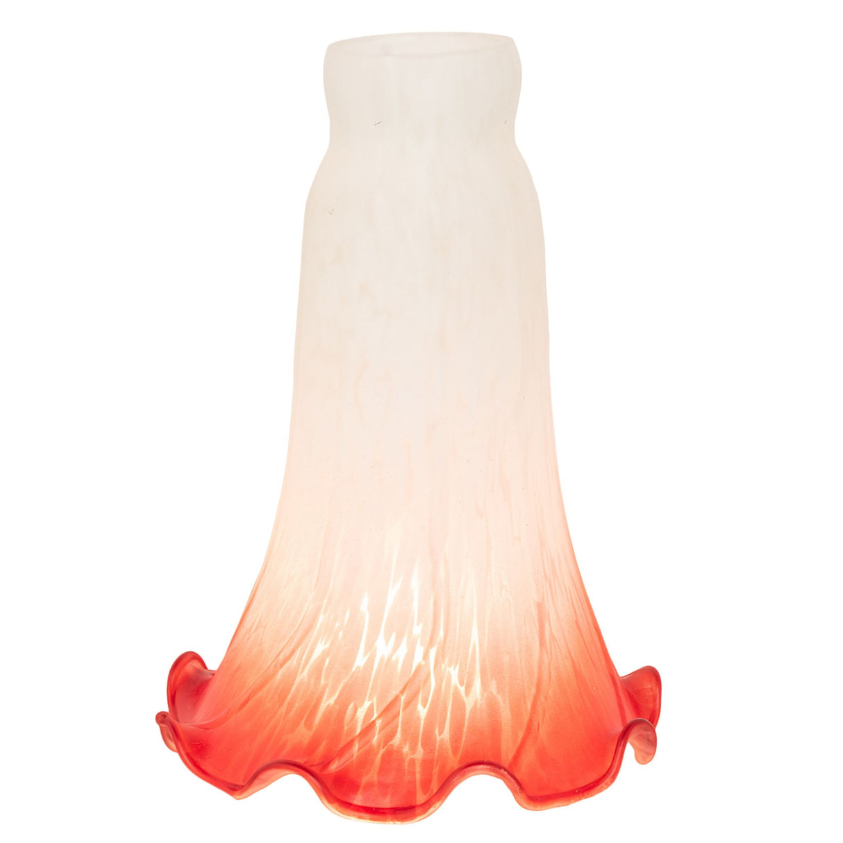 Side view of pink and white pond lily glass shade.