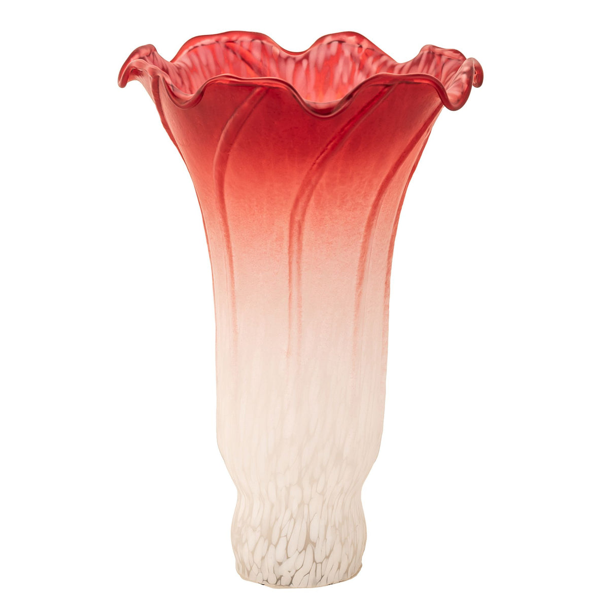 Unlit view of pink and white art glass lily shade.