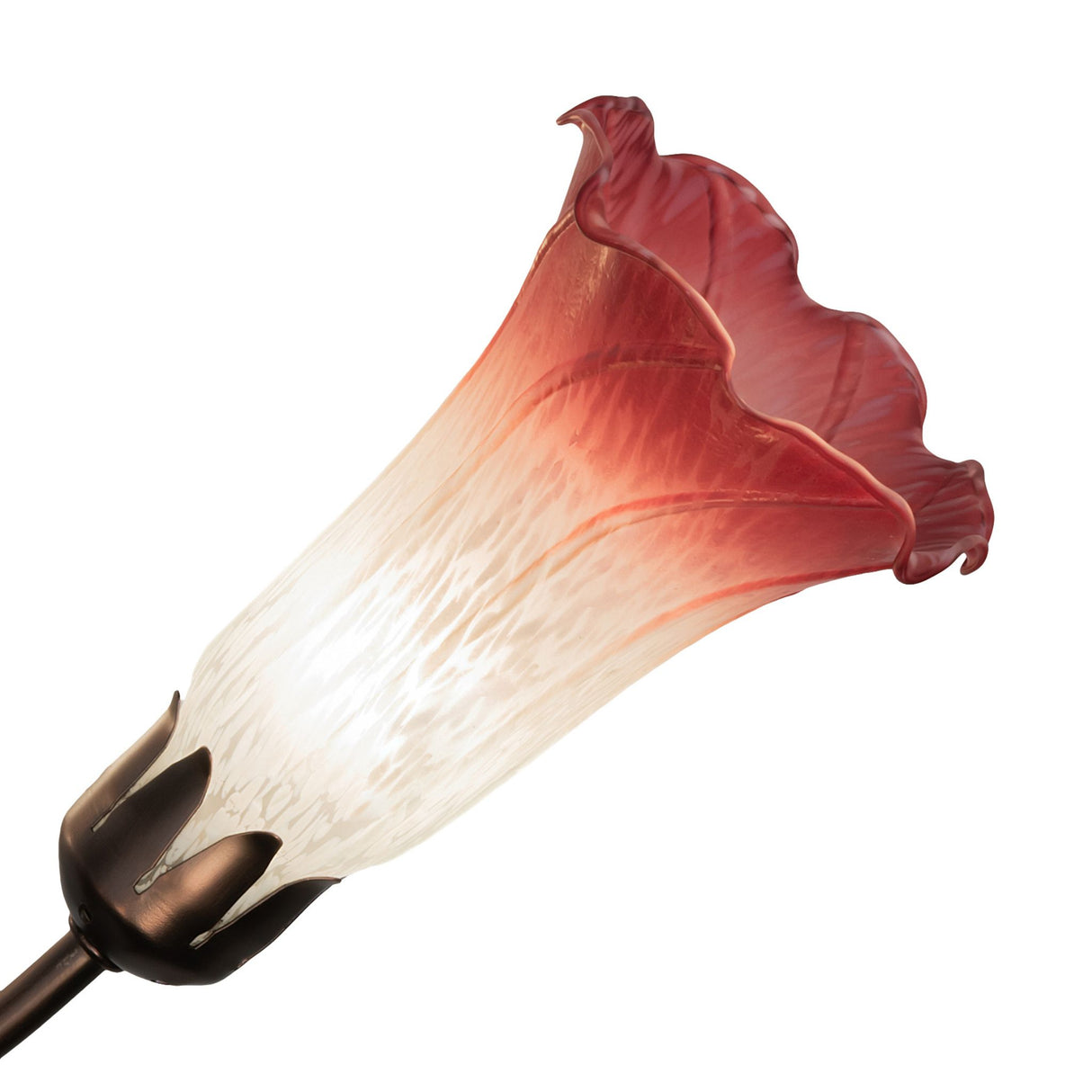 Close-up of the pink and white lily shade, showcasing its Favrile-style art glass details.