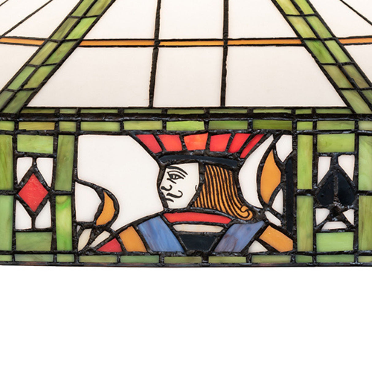 Close-up of King design in Poker Face glass shade.