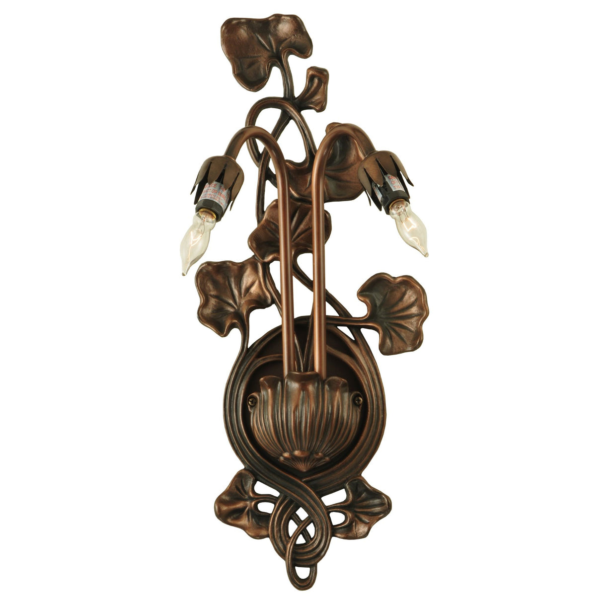 Front view of the Pond Lily 2-Light Wall Sconce with floral-inspired detailing in Mahogany Bronze.