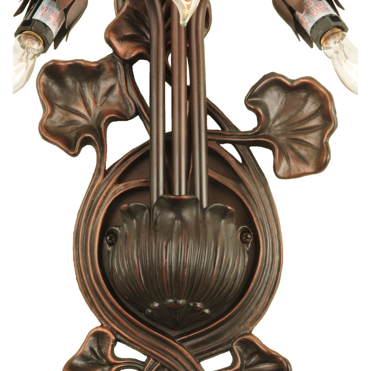 Close-up of the Pond Lily 3-light wall sconce highlighting the floral-inspired design and Mahogany Bronze finish.