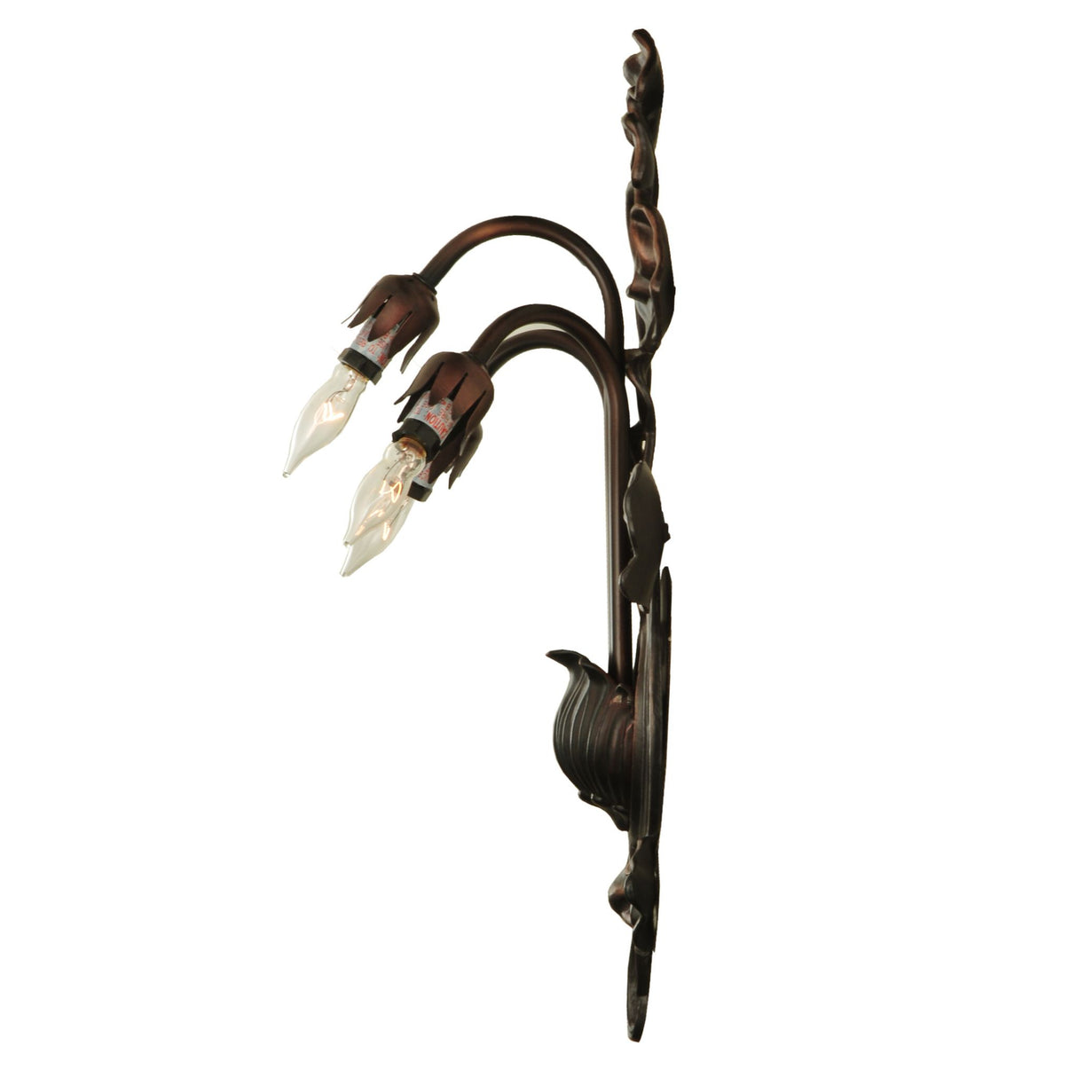Side view of the Pond Lily 3-light wall sconce showcasing curved arms and detailed