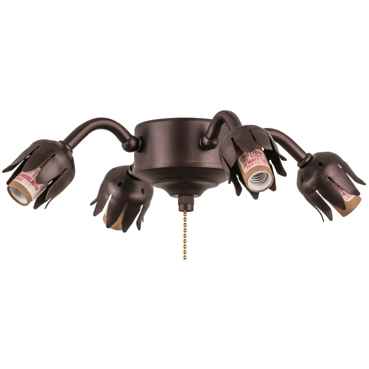 Bronze 4-light ceiling fan fixture with lily-style arms.