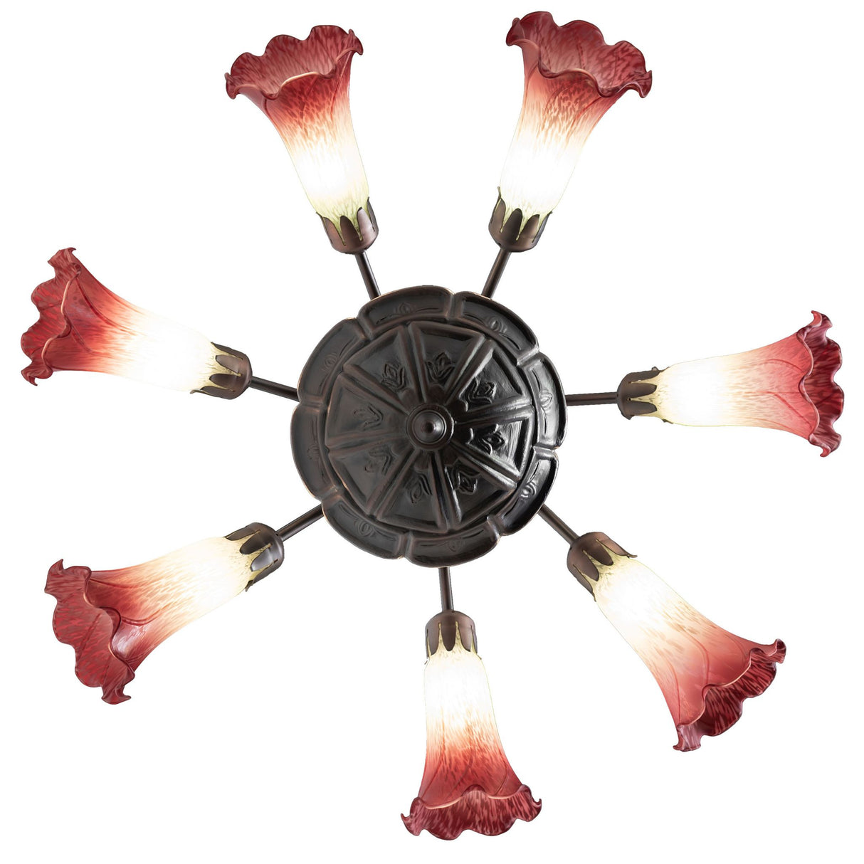 Overhead view of 7-light pond lily chandelier.