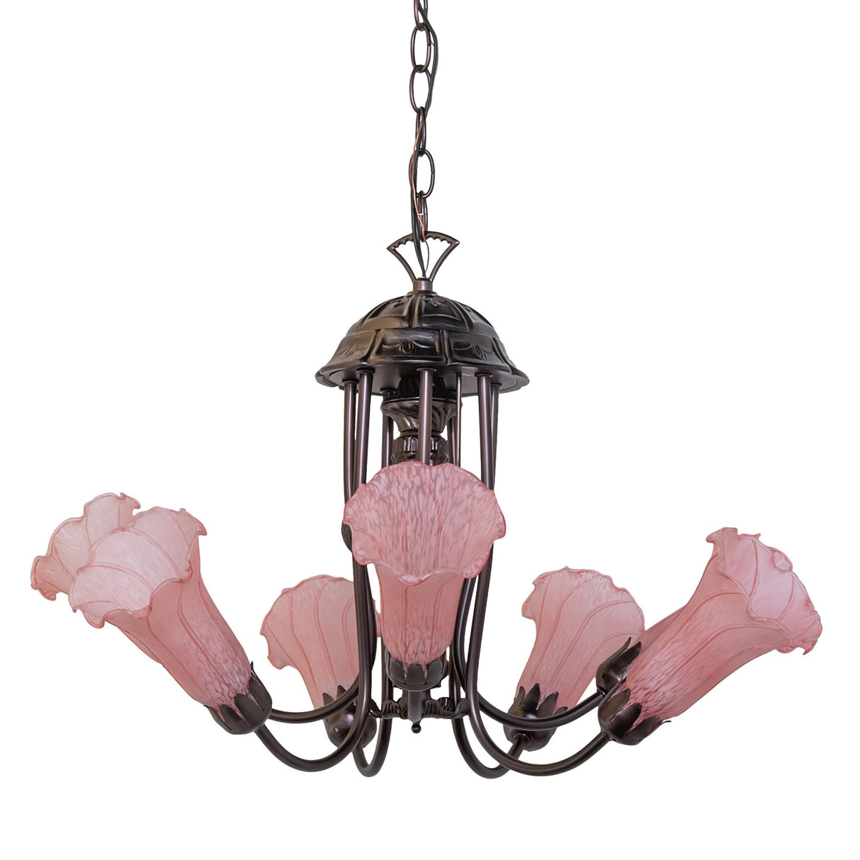 Unlit view of the Pond Lily Chandelier emphasizing its artistic metal frame.