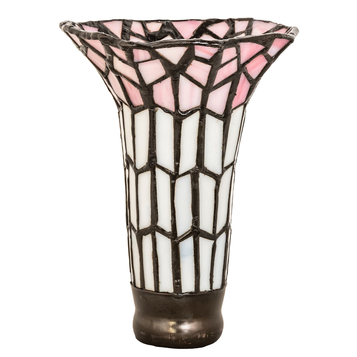 Unlit view of the Pond Lily pink and white shade showcasing its delicate art glass details.