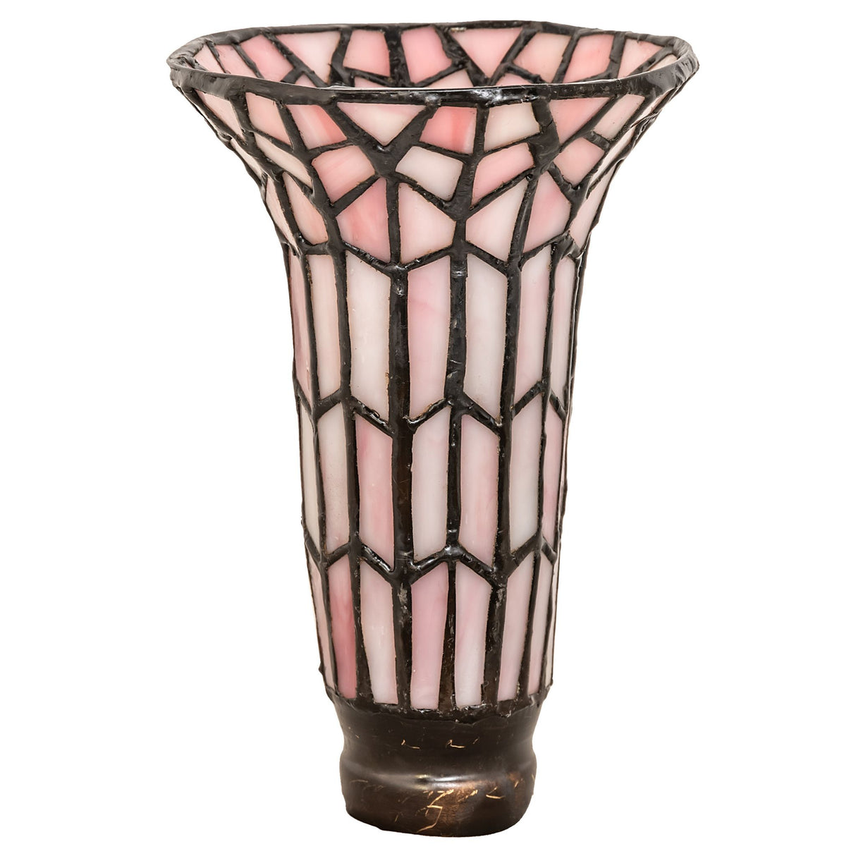 Side angle of pink stained glass pond lily shade.