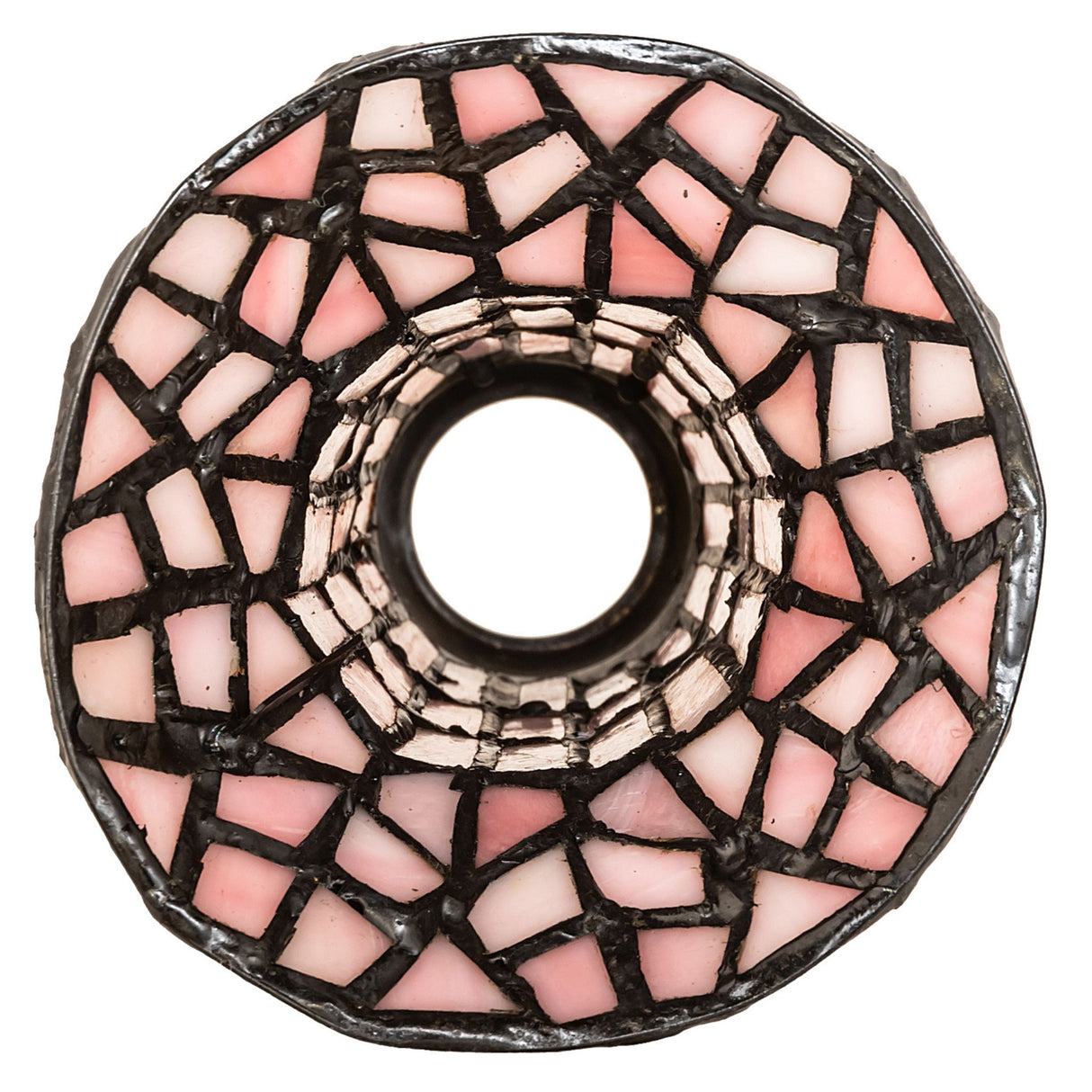 Top-down perspective of stained glass pond lily shade.