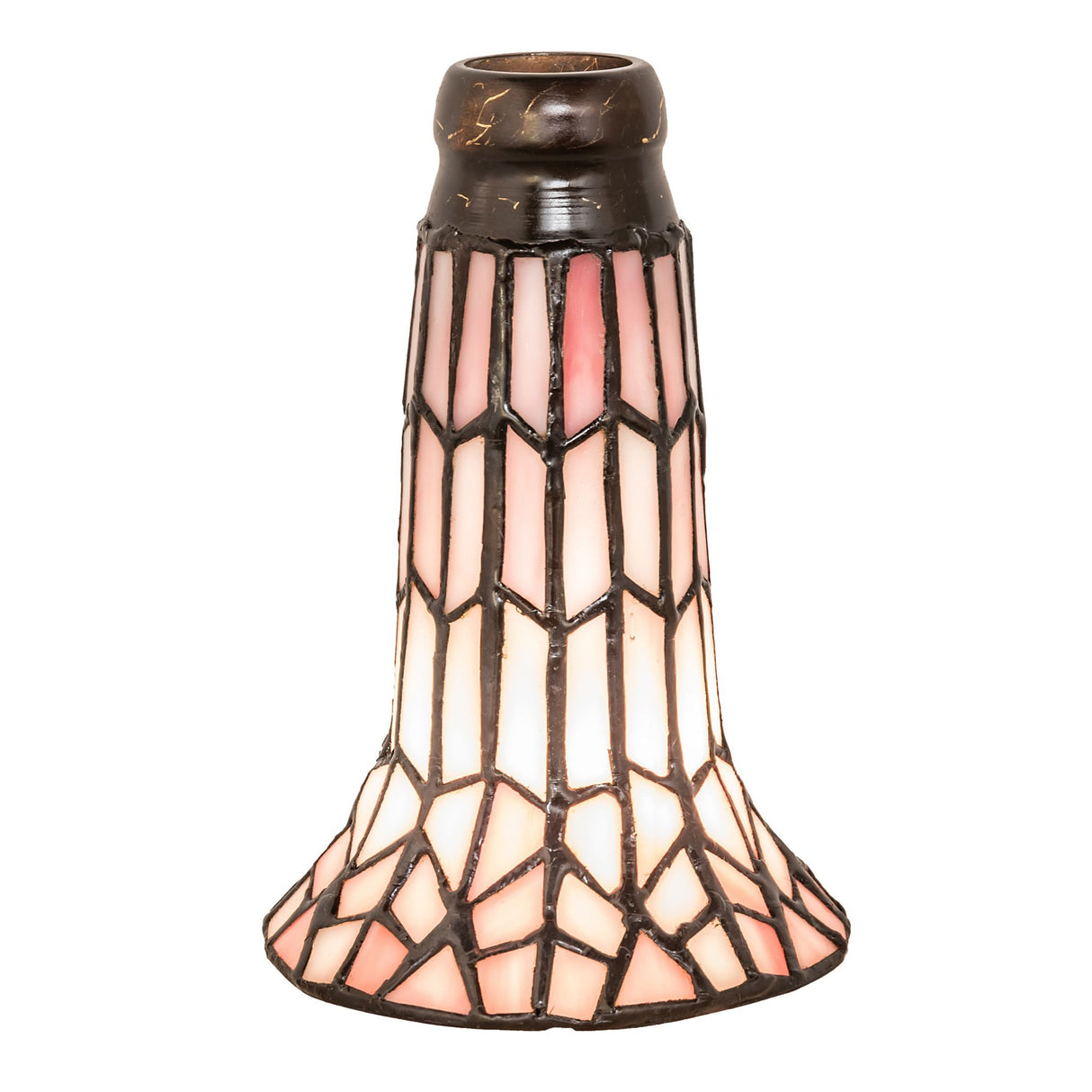Upside-down view of pink stained glass pond lily shade.