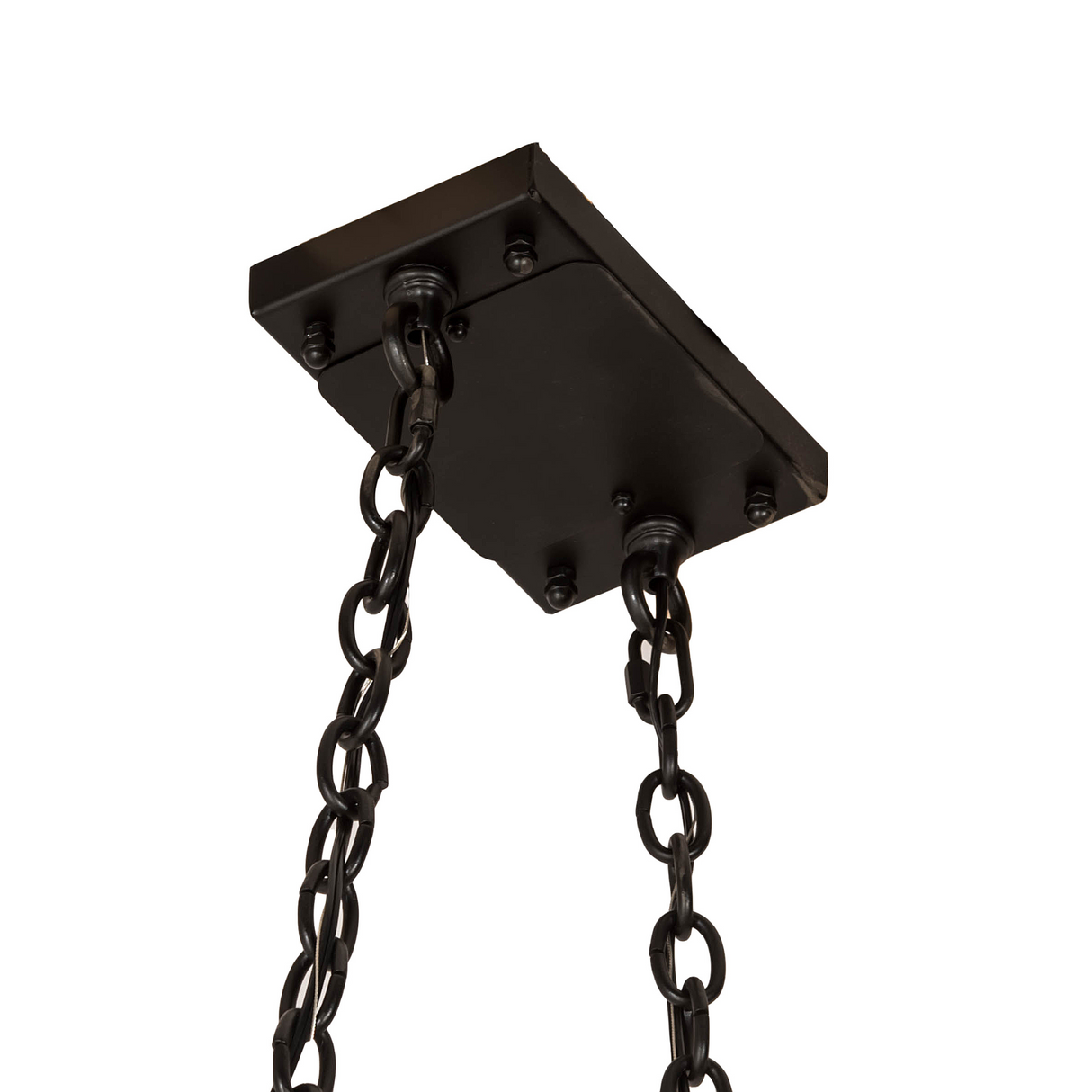 Close-up of ceiling mount and chain of Poulet 2 Light Pot Rack.