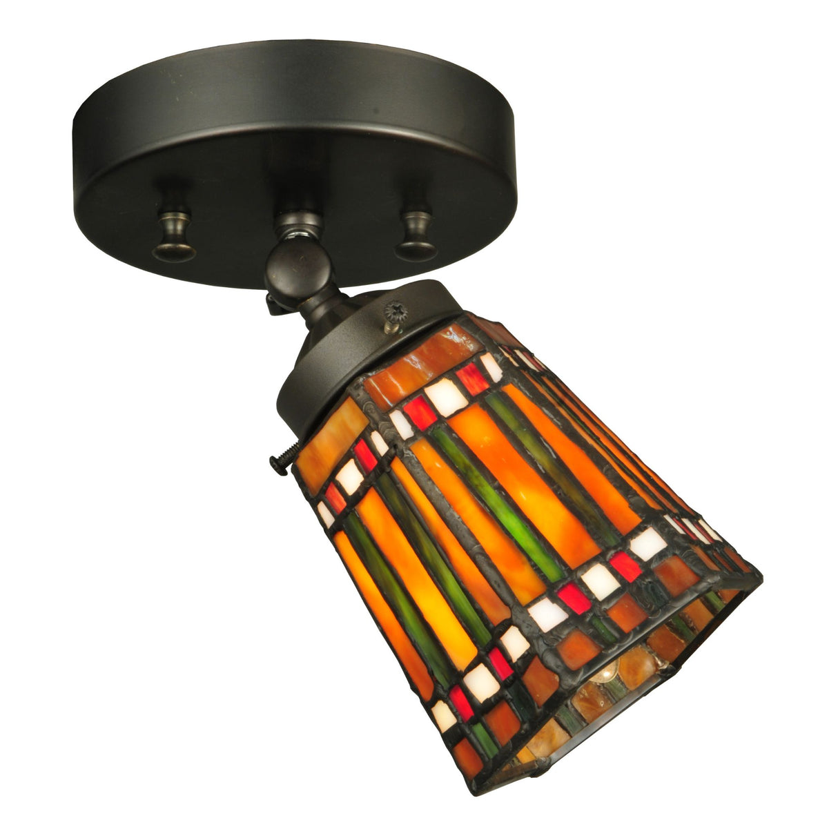 Prairie Corn adjustable flushmount illuminated with vibrant stained glass.