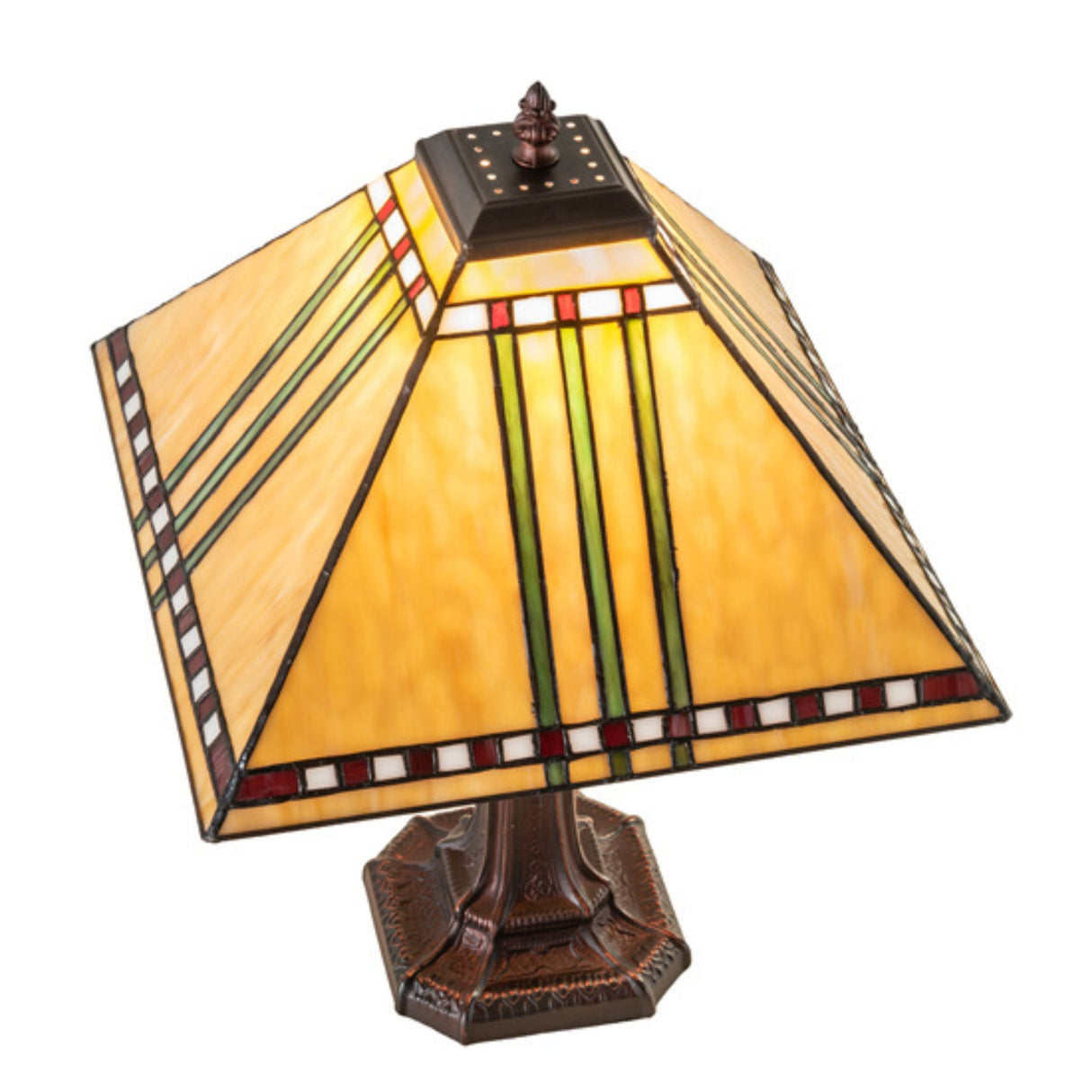 Overhead view of Prairie Corn table lamp highlighting its intricate shade design.