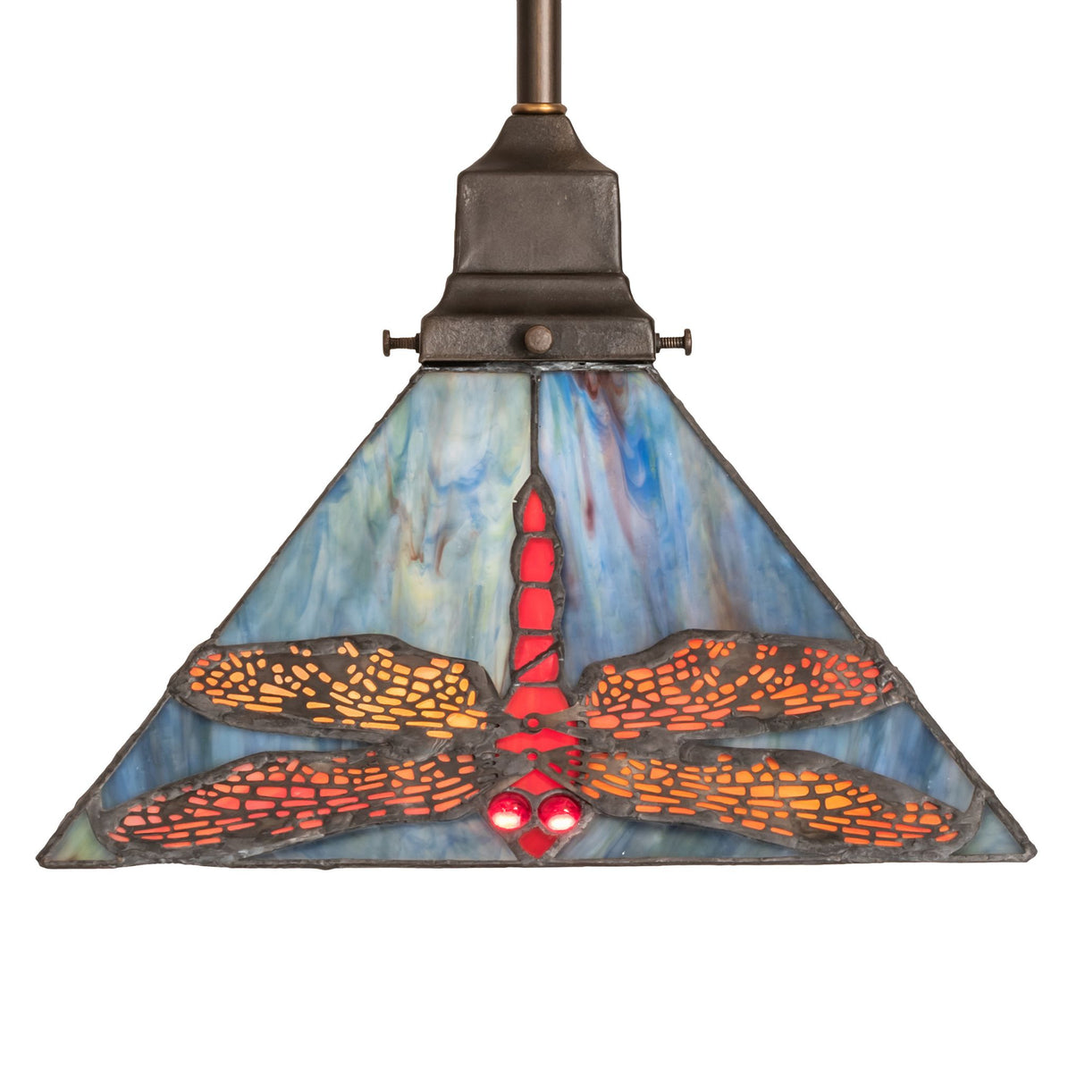 Closeup highlighting the dragonfly motif on the Prairie Mini Pendant.