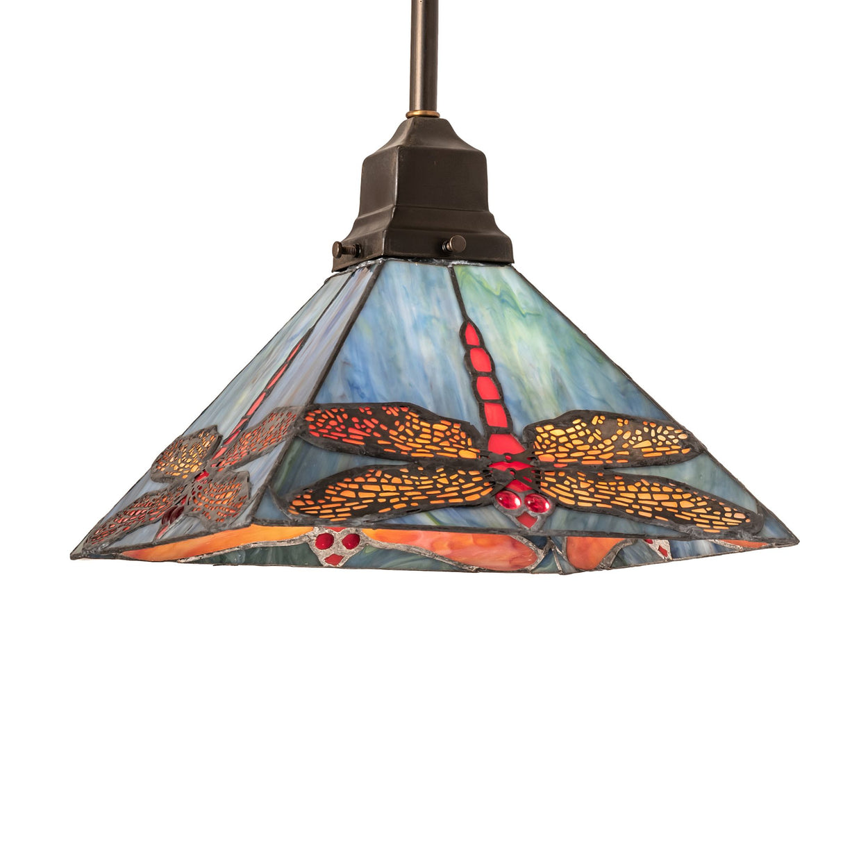 Front view of Prairie Dragonfly Mini Pendant with stained glass design.