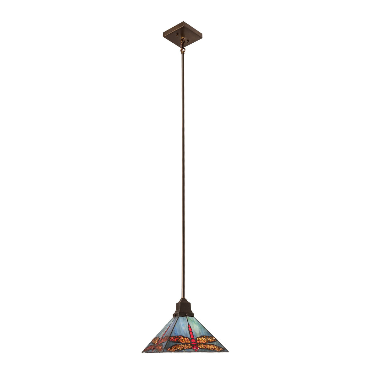 Hanging setup of Prairie Dragonfly Mini Pendant in an antique finish.