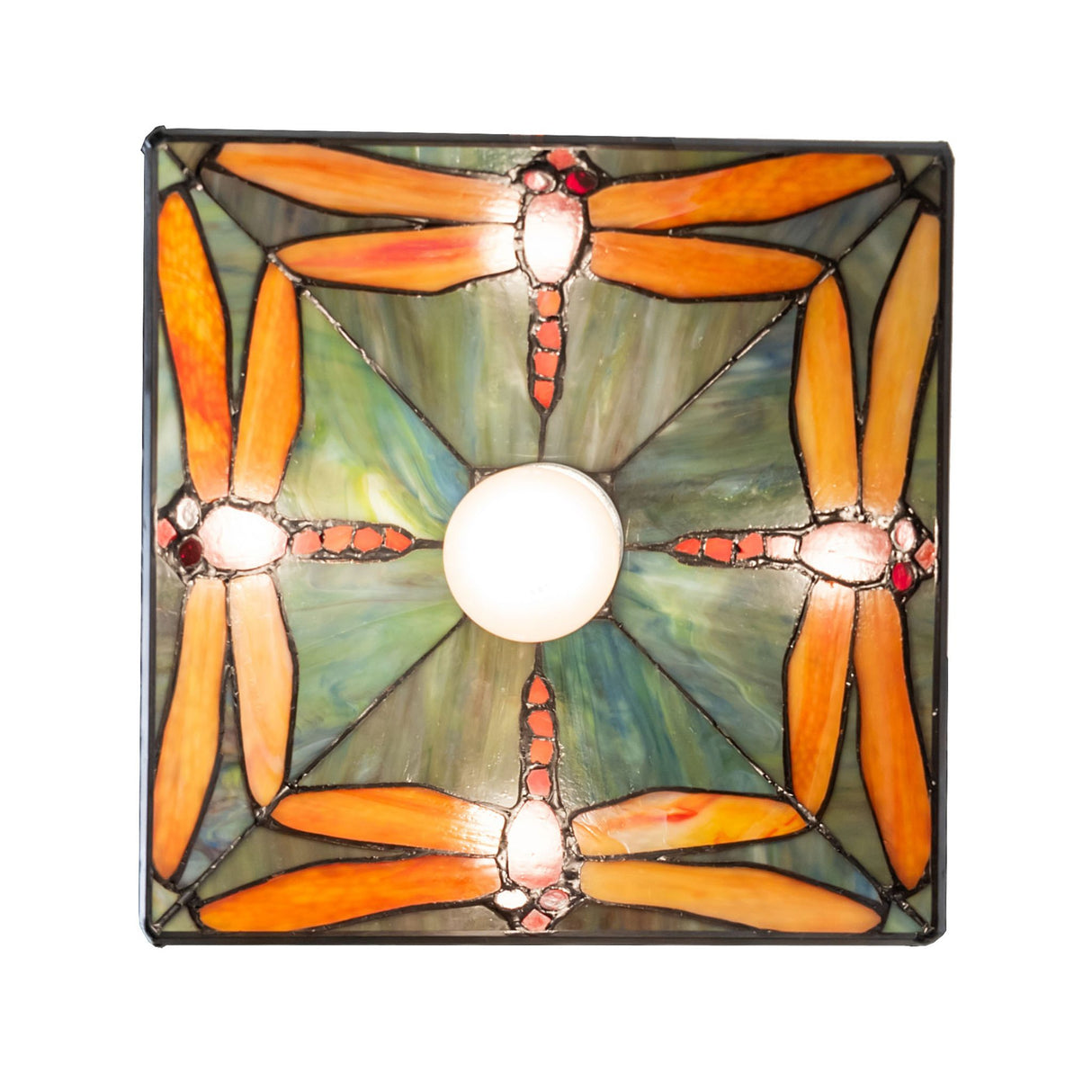 Bottom view of the Prairie Dragonfly Pendant emphasizing the square shade design.