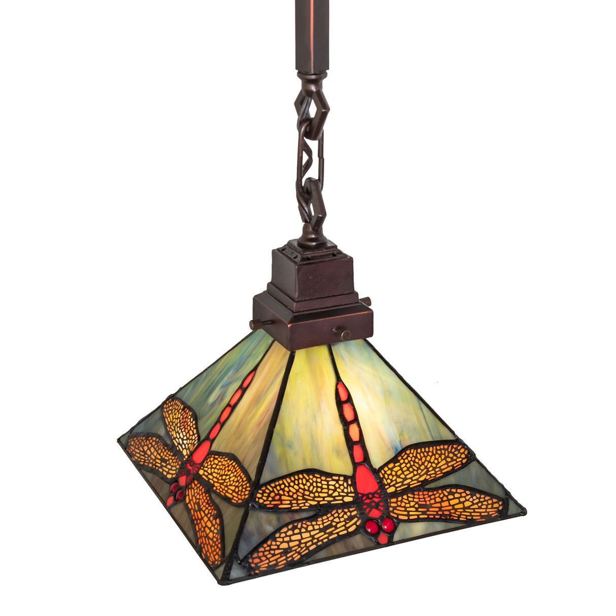 Top view of the Prairie Dragonfly Pendant revealing the square-shaped glass panels.