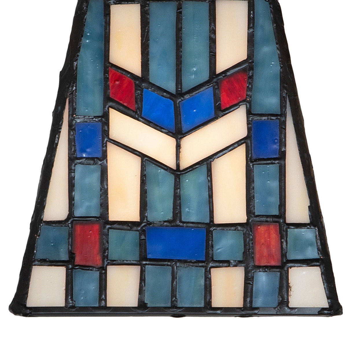 Close-up of geometric stained glass design on Prairie.