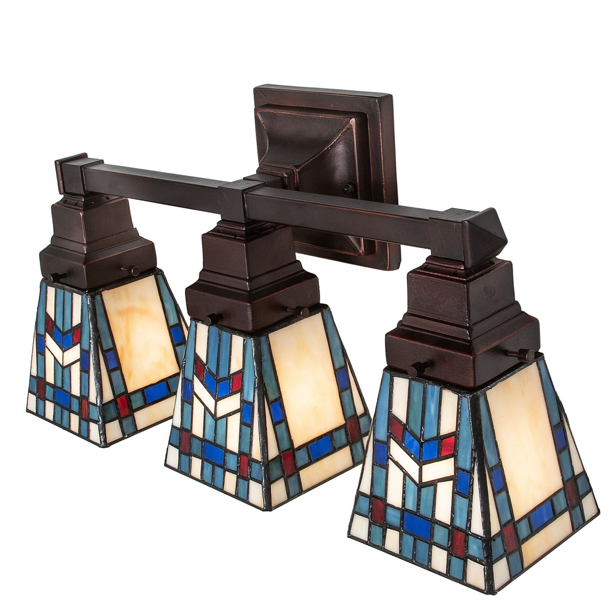 Side angle of Prairie Wheat Vanity with artistic glass design.