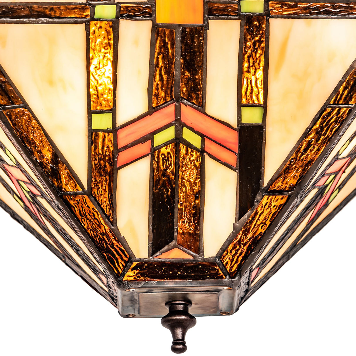 Close-up of Prairie Wheat Flushmount glasswork with earthy tones and vibrant accents.