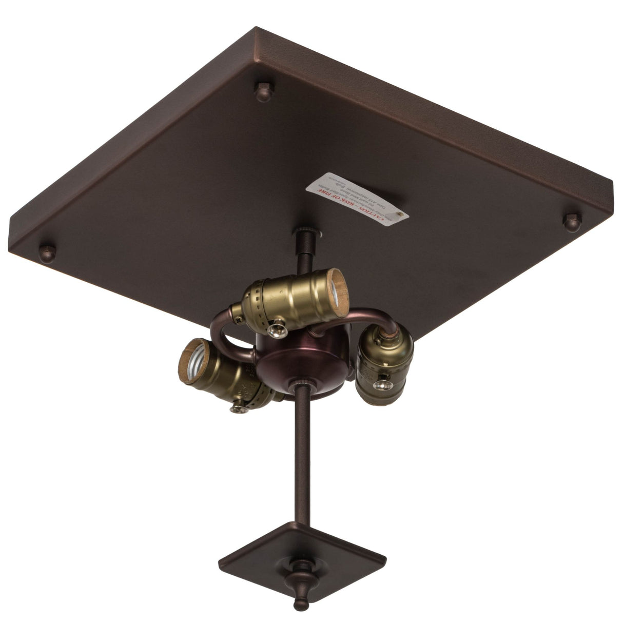 Close-up of the Prairie Wheat Flushmount base frame with bulb sockets.